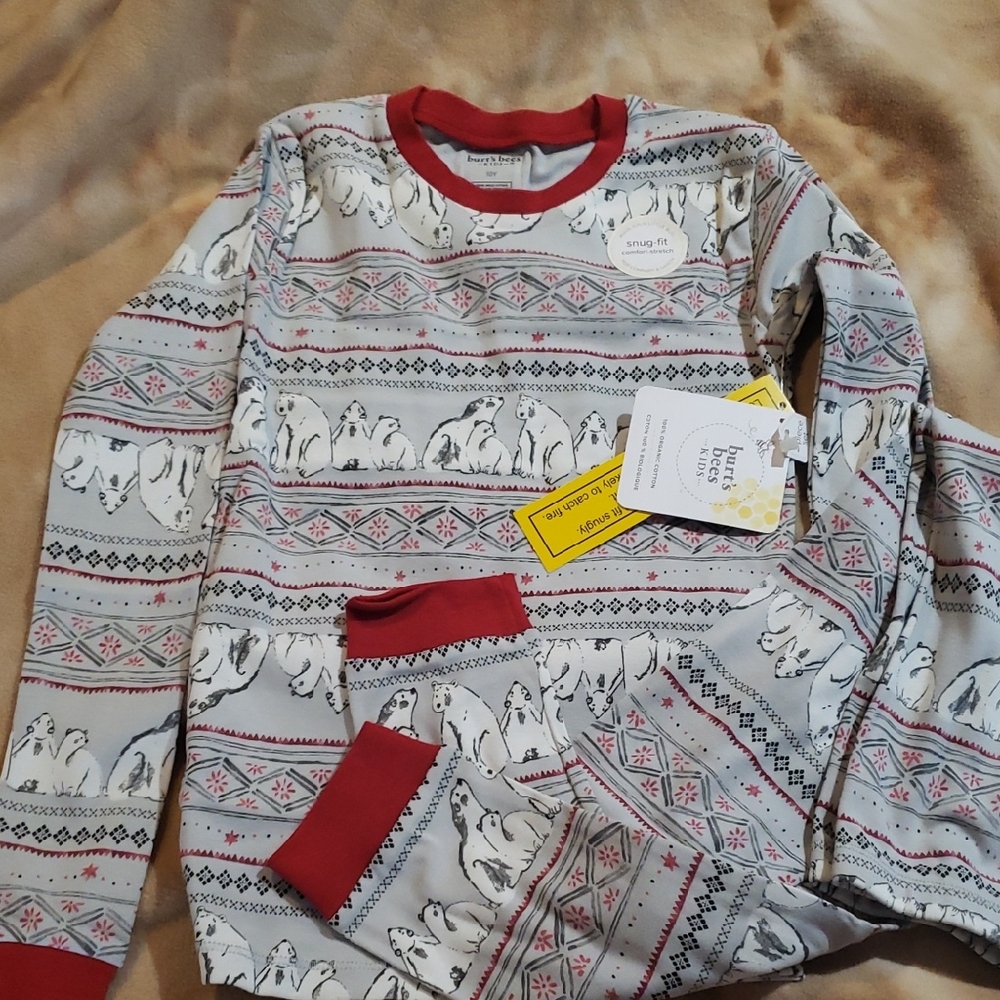 Burt's Bees Kids Pajamas - Red and Gray Polar Bear Design